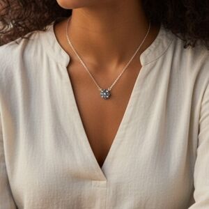 Amanda Blu Sterling Silver Dipped Blue CZ Clover Pendant